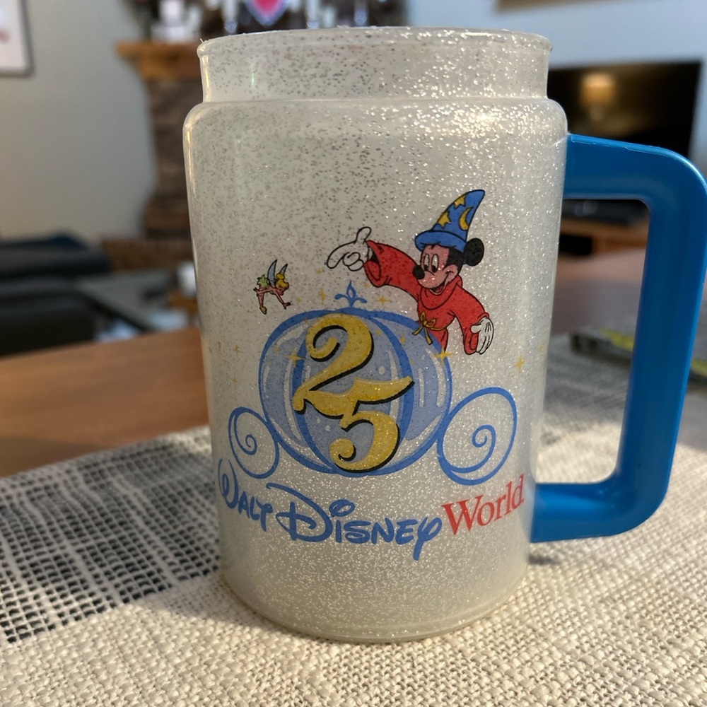 Walt Disney World 25th Anniversary Glitter Mug with Blue Handle